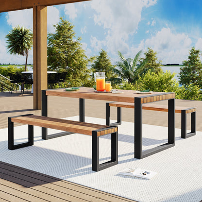 3-pieces Outdoor Dining Table With 2 Benches