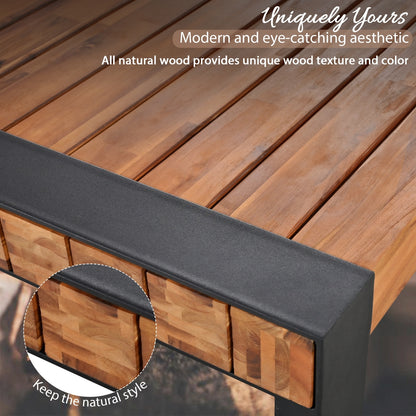 3-pieces Outdoor Dining Table With 2 Benches