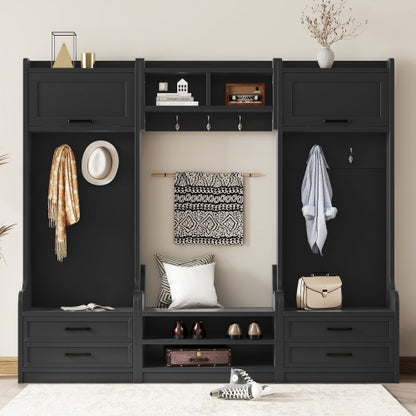 4-in-1 Hallway Coat Rack With Storage Drawers And Cabinet Shoe Bench