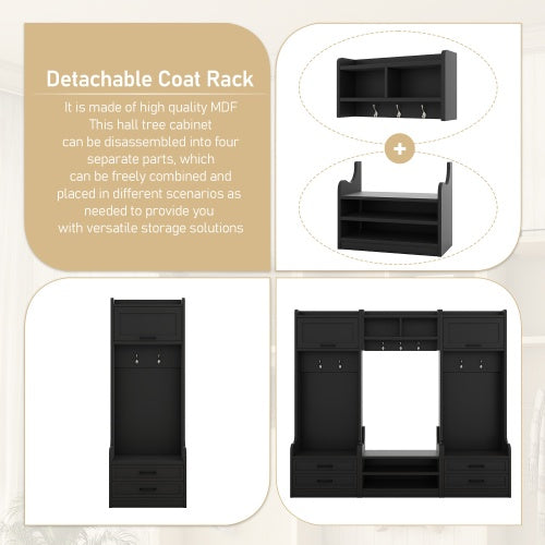 4-in-1 Hallway Coat Rack With Storage Drawers And Cabinet Shoe Bench
